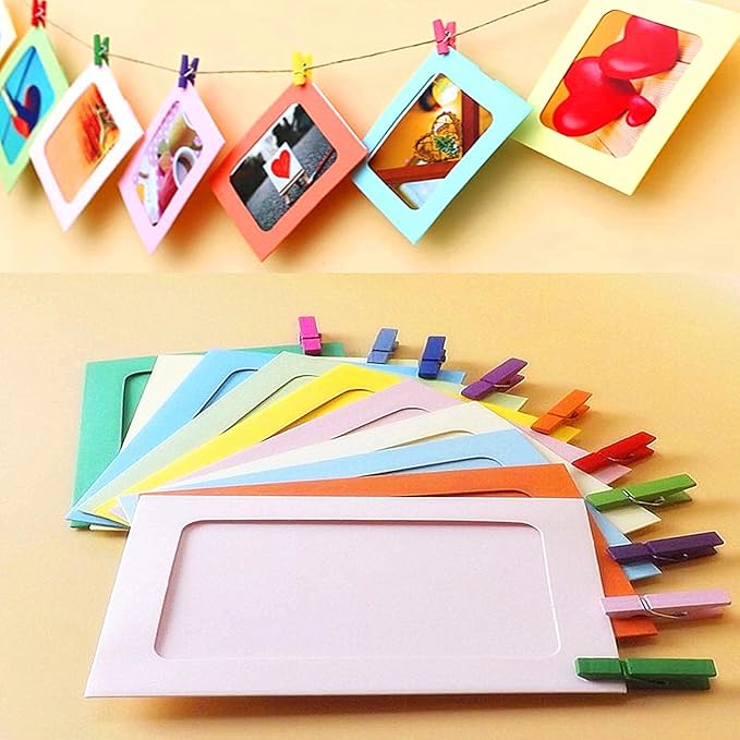 Colorful Paper Photo Frame 30 Pcs DIY Creative Retro Kraft Paper Polaroid Films Hanging Album Frame with Mini Clips and Hemp Ropes for Home Dorm Office 6 inch 10 Colors