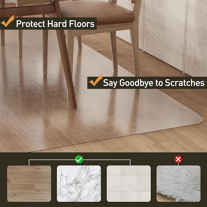 Clear Plastic Area Mat for Under Dining Table, 6'×9' Large No Slip Waterproof Vinyl Area Rug for Home, Anti-Spill Hard Floor Protector Cover for Living Room, Easy Clean Floor Mat