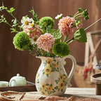 Levvohd Vintage Vase with Handle, 6 Inch Ceramic Pitcher Sunflower Floral Vases Decorative for Grandma Home Decor, Living Room Bookshelf Office Tuscan Decor (Small)