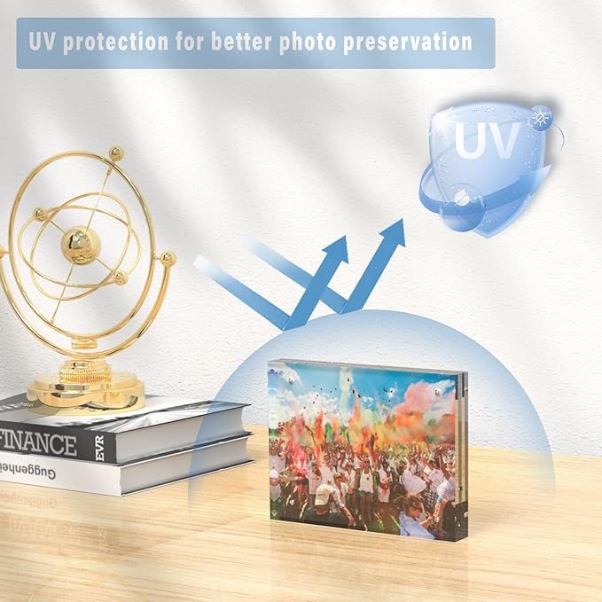 HELPLEX 5 Pack 6x8 Acrylic Picture Frames, 20mm Thicker Frameless Clear Double Sided Magnetic Frame, Free Standing Desktop Display Stand