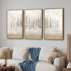 SIGNINART Large Pine Tree Framed Canvas Wall Art Set, Foggy Forest Landscape Wall Decor, Modern Beige Nature Artwork, Misty Forest Wall Painting for Living Room, Bedroom,Office 16 x24 x3