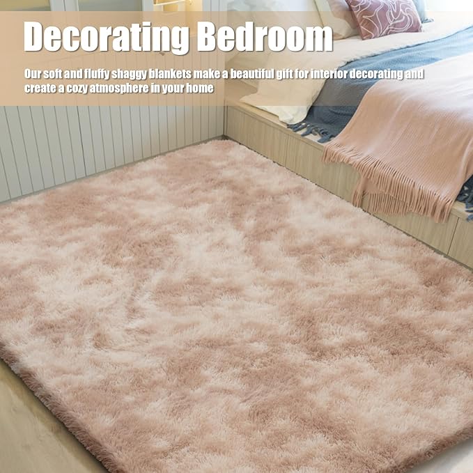 Shag Area Rug for Bedroom 5x8,Fluffy Area Rugs for Living Room,Soft Fuzzy Rug Non-Shedding Indoor Plush Carpet for Kids Bedroom Nursery Dorm Home Decor,Tie-Dyed Beige