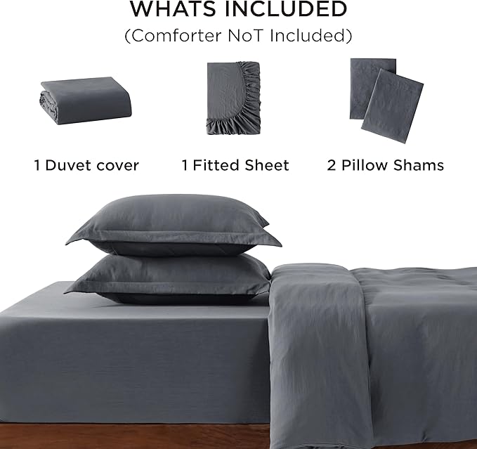 Bedsure Duvet Cover Queen Size with Fitted Sheet - 4 Pieces Prewashed Cotton-Like Extra Soft Bedding Set, Includes 1 Duvet Cover 90x90 Inches, 2 Pillow Shams, 1 Fitted Sheet, Dark Grey