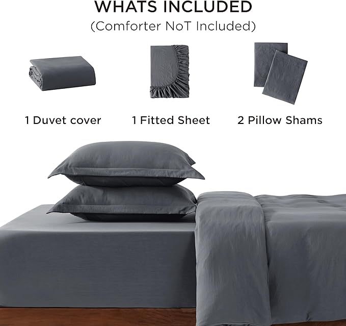 Bedsure Duvet Cover Full Size with Fitted Sheet - 4 Pieces Prewashed Cotton-Like Extra Soft Bedding Set, Includes 1 Duvet Cover 80x90 Inches, 2 Pillow Shams, 1 Fitted Sheet, Dark Grey