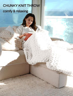 YnM Chunky Throw Blanket, Medium-Weight, Hand Knitted with Chenielle Yarn, Skin Friendly, Ventilated and Breathable, Machine Washable, Home Décor Piece for Couch, Sofa and Bed (White, 50x60 Inch)