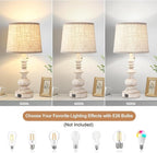 Table Lamps for Bedrooms Set of 2 Farmhouse Bedside Lamps for Nightstand with USB Charging Ports Traditional Side Table Lamps for Living Room Wooden Finish, Pull Chain, Bulbs Not Included