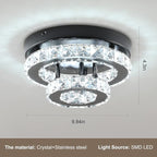Modern Crystal Chandelier Black Flush Mount Ceiling Light Surface Mount Led Ceiling Light Mini Bedroom Ceiling Lights Indoor 9.8" Diameter Mini Crystal Chandeliers Black 6000K