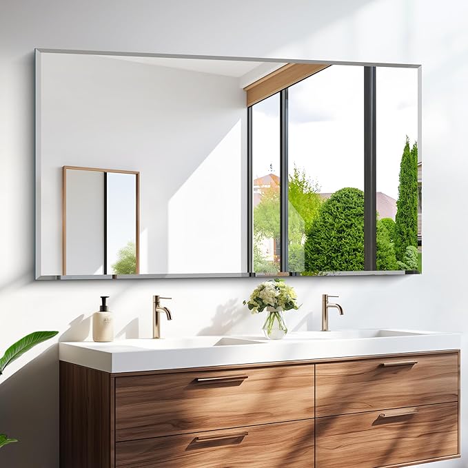 Large Beveled Mirror, 30x55 Frameless Beveled Bathroom Mirrors for Over Sink, Upgraded Shatterproof Beveled Frameless Vanity Mirror for Bathroom,Bedroom,Living Room and Entryway
