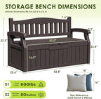 Greesum 80 Gallon Outdoor Storage Bench, Resin Patio Furniture with Armrest,Waterproof and UV-Resistant, Perfect to Garden, Poolside and Lawn, Dark Brown