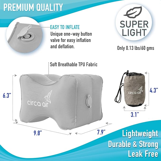 Circa Air Inflatable Knee Pillow - for Side Sleepers, Travel Knee Pillow Between Legs for Sleeping, Orthopedic Sciatica Pain Relief Pillow, Light & Compact