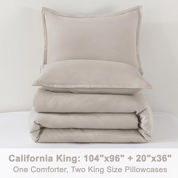 Litanika Linen Grey Comforter Set California King Size, 3 Pieces Cal King Lightweight Solid Bedding Comforter Set, All Season Fluffy Bed Set (104x96In Comforter & 2 Pillowcases)