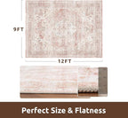 AMOAMI-Area Rug 9X12 Rugs for Living Room-Vintage Soft Pink Rugs for Bedroom-Non Slip Carpet-Washable Rug for Dining Room Living Room Bedroom Office Under Table