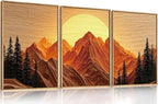 Large Mountain Framed Canvas Wall Art Set, Abstract Ridge Sun Painting, Boho Sunset Scenery Wall Decor,Modern Natural Landscape Art Print for Living Room,Bedroom,Office-16 x24 x3