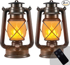 Outdoor Lanterns Waterproof Hanging Vintage LED Camping Lamps with Dancing Flame Non-Solar Remote Control Light Landscape Decor for Table Patio Garden Yard Pathway Porch 2Pack (3AA Batteries Power)