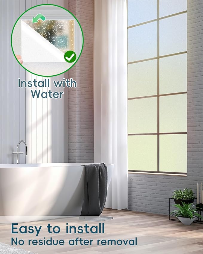 Frosted Glass Window Privacy Film Decorative with Tools, 2 Way Frosting Privacy Film for Glass Windows, Static Cling Tint for Home Anti-UV, Covering Clings 29.5" by 78.74"