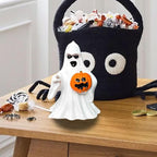 1 Pcs Halloween Ghost Figurine Decor with Pumpkin Cute Resin Ghost Statue, Funny White Sculpture Ghost Decor for Spooky Halloween Home Mantel Tabletop Decorations Indoor