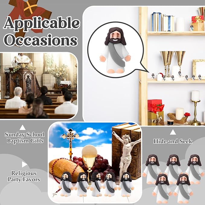 Bememo 100 Pcs Jesus Toys Original Design Mini Rubber Little Jesus Figurine to Hide and Seek Religious Party Favors Sunday School Craft Baptism Gifts for Easter Egg Stuffers (Gray)