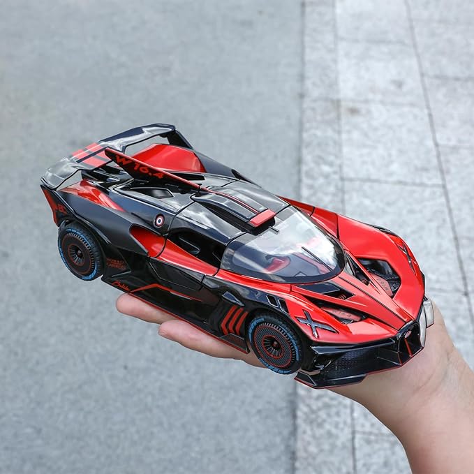 Toy Car Model for Bugatti Compatible with 1:24 Bugatti Bolide Alloy Diecast Car Toy with Lights and Music, Pull Back Car Toys for Kids Boys Girls Gift (Red)
