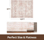 AMOAMI-Area Rug 8X10 Rugs for Living Room-Vintage Soft Pink Rugs for Bedroom-Non Slip Carpet-Washable Rug for Dining Room Living Room Bedroom Office Under Table