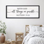 With God All Things are Possible Framed Wall Art, 40''×15'' Positive Holy Religious Rustic Bible Verse for Christian God Jesus Christ Prayer, Vintage Horizontal Inspirational Catholic Scripture Decor