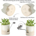 Nihow Self Watering Plant Pot: 8 Inch Ceramic Planter with Drainage Hole & Water Storage Plus for Indoor & Outdoor Plants - Cylinder Round Flower Pot for Succulent/Herbs/Violets - White & Wave Nature