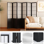 Room Divider, 66.9Inch Tall Japanese Shoji Style Folding Wood Screen with Double Hinges for Home Office Bedroom Hotel Decoration (6Panels, Black)