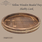 Round Burnt Wood Serving Tray with Beads, Wooden Decorative Tray for Entertaining, Decoration, and Gifting,