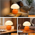 Mushroom Table Lamp, Orange Vintage LED Desk Light for Bedroom, Dimmable Ambient Lighting with Glass Shade for Bedroom, Reading, Home Décor, Gift for Friends