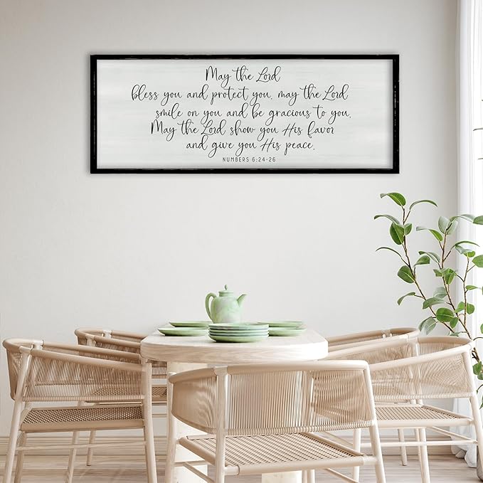 ZZJJHYWGQ Christian Wall Decor Numbers 6:24-26 Bible Verse Catholic Sign 32"×12" for Living Room Religious Scripture Art Christ Jesus Family Large Wooden Framed Home Hanging (Black)