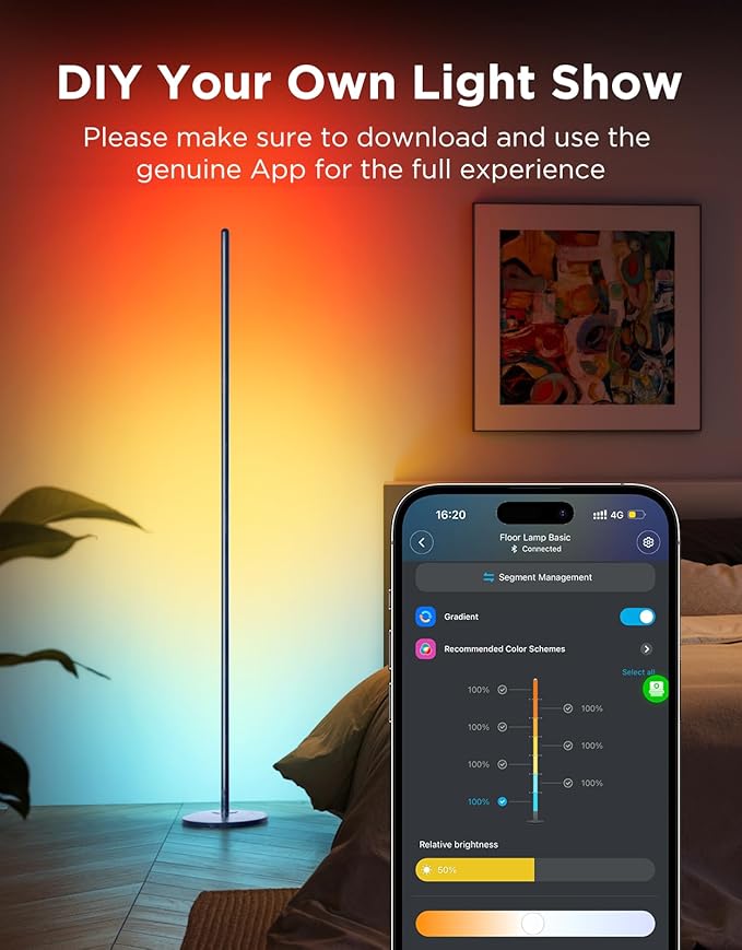 Govee RGBIC Floor Lamp Basic, LED Corner Lamp Works with Alexa, Smart Modern Floor Lamp with Music Sync and 16 Million DIY Colors, Color Changing Standing Lamp for Bedroom Living Room Blue