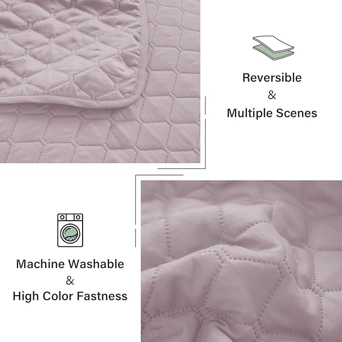 Exclusivo Mezcla Reversible Full Queen Quilt Bedding Set with Pillow Shams, Lightweight Quilts Queen Size, Soft Bedspreads Bed Coverlets for All Seasons - (Lilac Ash, 90"x96")