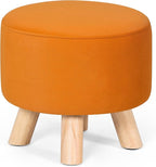 Asense Small Round Ottoman Foot Rest Stool Fabric Padded Seat Footstool Ottoman with Anti-Slip Wooden Legs (Orange,Fabric)