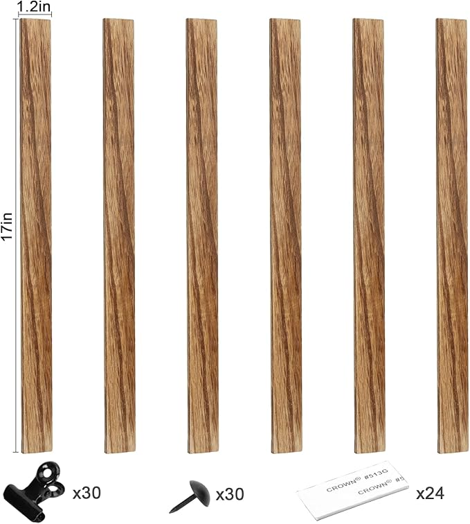 6 Wooden Wall Hanging Photo Frames With 27 Clips, Decorative Collage Picture Frame, No Drilling Required, Adhesive Stickers, Easy to Install, Carbonized Brown