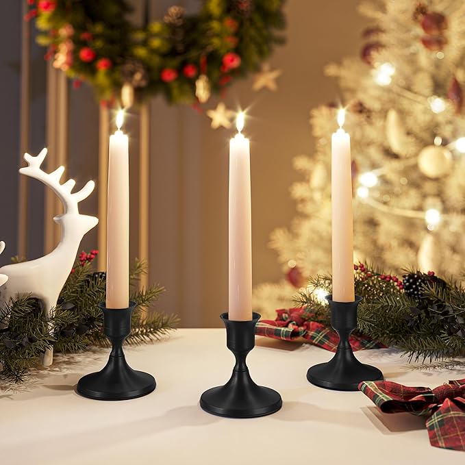 6PCS Black Taper Candle Holders, Vintage Metal Candlestick Holders for Dinner Room Table Centerpiece or Mantel Wedding Party Decor