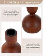 NUPTIO Candlestick Holders for Home Decor: Set of 3 Wood Taper Candle Holders for Thanksgiving Table Centerpieces - Mid Century Modern Caramel