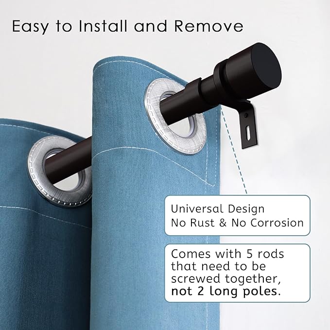 Curtain Rods for Windows 16 to 88 Inches Adjustable Length 1 Inch Diameter Window Curtain Rod with Aluminium End Cap, Antique Bronze