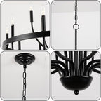 Black Chandelier 15-Light Industrial Iron Candle Chandelier Modern Suspended Farmhouse Chandeliers Pendant Light Fixtures for Dining Room Bedroom Living Room Kitchen Island Foyer E12 Bulb