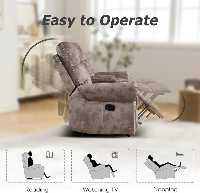 EBELLO 2 Pieces Manual Reclining Couch Furniture Set for Living Room, 2 Seat Loveseat and a 3 Seater Sofa, Vintage Rivet Mid-Century Design for Living Room, Brown