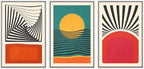 SIGNWIN Framed Canvas Print Wall Art Set Mid-Century Rising Sun & Color Blocks Abstract Geometric Illustrations Graffiti & Street Art Modern Art for Living Room, Bedroom, Office - 16"x24"x3 White