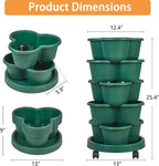 VECELO 5 Tier Vertical Garden Planter, Self Watering Stackable Planters with Wheels for Strawberries, Herbs, Flowers, Vegetables, Dark Green