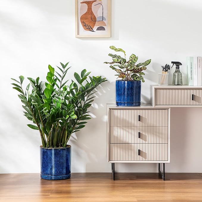 vancasso Ceramic Planters, Plant Pots for Indoor Plants, 6.25+8.25+10.25 Inch Ceramic Pots for Plants, Flower Pots with Drainage Holes (Blue, 6.25+8.25+10.25 Inch)