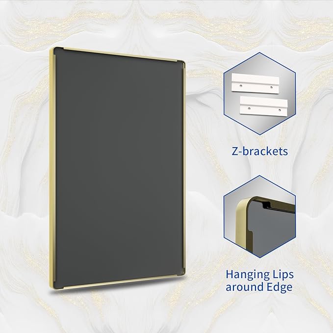 WEER Gold Bathroom Mirror, 28X36 Inch Brushed Gold Metal Frame Mirror, Rounded Rectangle Gold Bathroom Vanity Mirror for Wall, Tempered Glass, Anti-Rust, Hangs Horizontally or Vertically