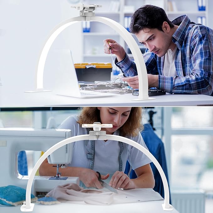 Foldable Large Half Moon LED Light,22" Arch Light for Table Nail Desk with Phone Stand, Upgrade Arch Light for Nail Techs with Wire Controller for Manicure Tattoo Beauty (White, Small)