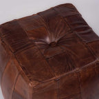 Square Shaped Buffalo Leather Handmade Eco-Friendly Brown Pouf - Square Pouf, 14" x 14"x 14", Plain Solid Pouf, Buffalo Leather Pouf, Recycled Foam with Fibre Fill Stuffed Pouf, Seating Pouf PF25
