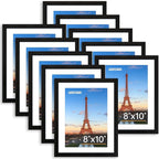 FIXSMITH 8x10 Picture Frame Set of 10, Photo Frame Bulk with HD Plexiglass, Display Pictures 5x7 with Mat or 8x10 Without Mat Multi Picture Frames Collage for Tabletop or Wall Display, Black
