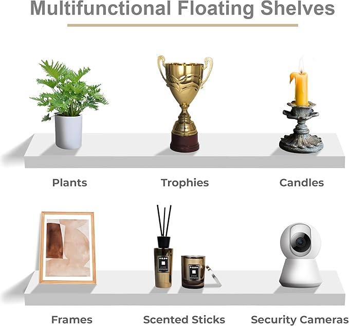 Sorbus Floating Shelves for Wall - 48 Inch Long Bathroom Shelves, Wall Decor for Bedroom, Kitchen, Living Room & Book Storage - Mounted Floating Shelf with Invisible Brackets (White, 3 Pack)