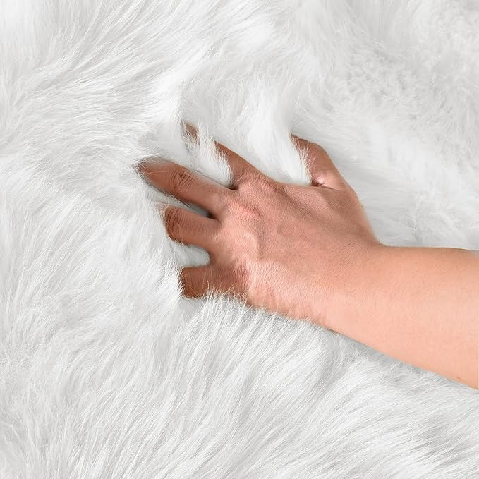 Latepis White Runner 2x6 Faux Sheepskin Fluffy Rug Furry Plush Rugs Faux Fur Sheep Skin Rug for Bedroom Sofa Throw Cushion Room Decor, Sheepskin