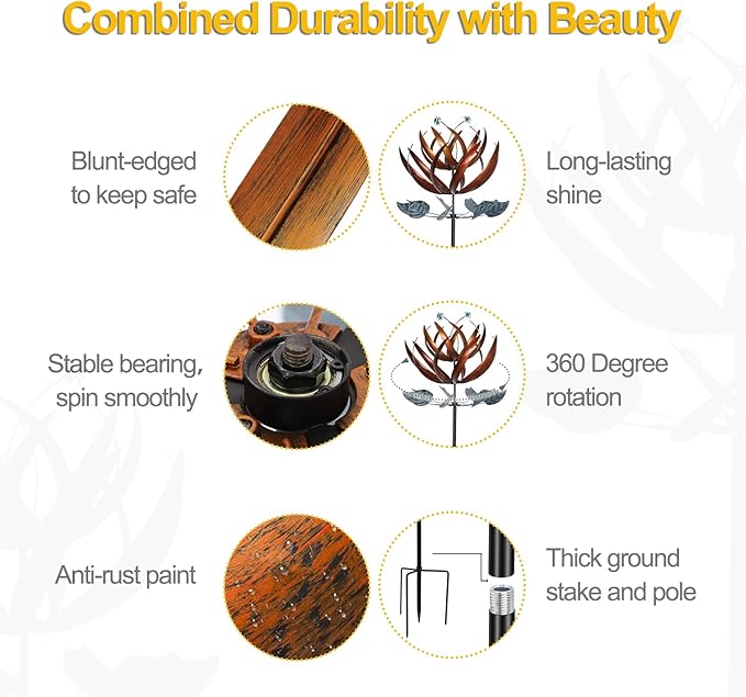 LimeHill Wind Spinner for Yard and Garden - Large Metal Kinetic Wind Sculptures for Outdoor Decorations (24 X 84 Inches)