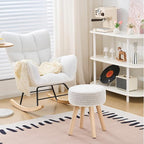 Wimarsbon Pouf Ottoman, 100% Cotton Knitted Boho Footstool, Round Footrest with Non-Skid Wood Legs, Home Décor Handmade Pouffe, Leisure Floor Step Stool for Living Room (Long Leg - Beige)