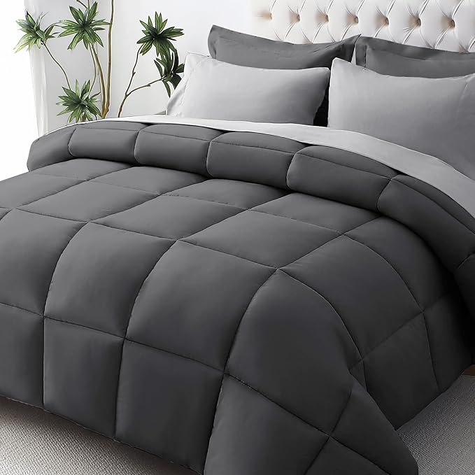JOLLYVOGUE California King Comforter Set, Ultra-Soft Bed in a Bag Cal King Size 7 Pieces, Oeko-TEX Certified Bedding Set With Down Alternative Comforter, Sheets, Pillowcases & Shams, Dark & Light Grey